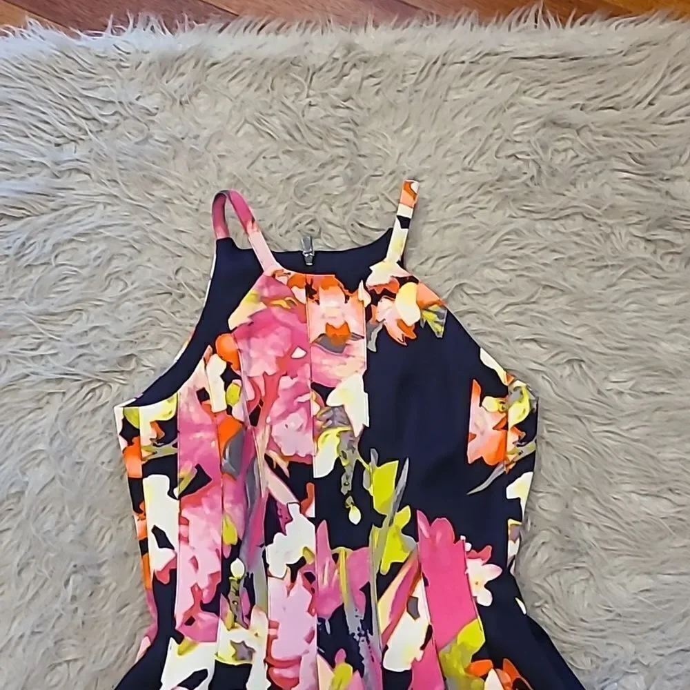Vince Camuto womens‎ navy blue, pink and green floral sleeveless dress size 2